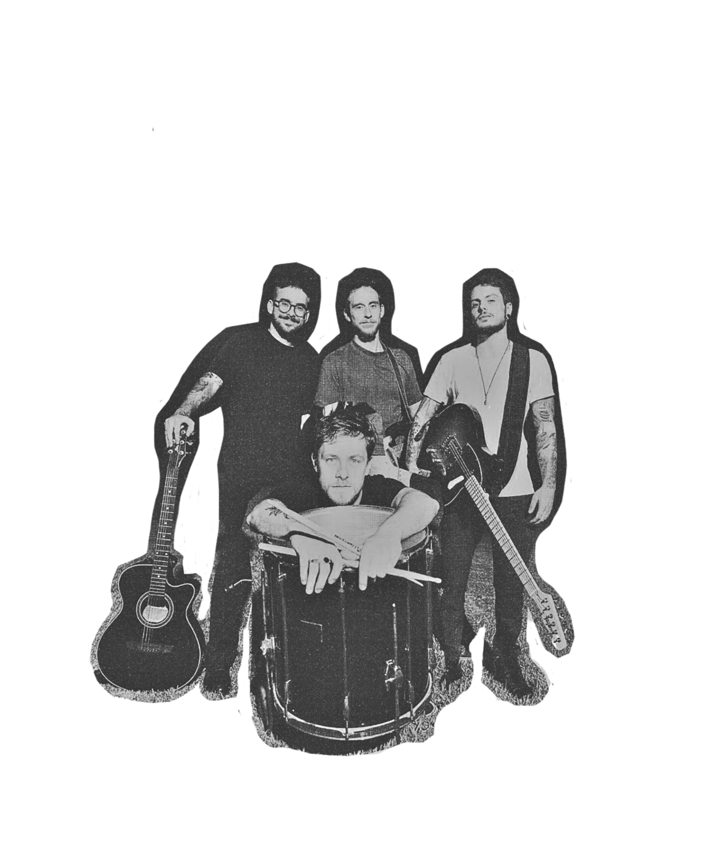 Os quatro integrantes do Caju Elétrico com seus instrumentos